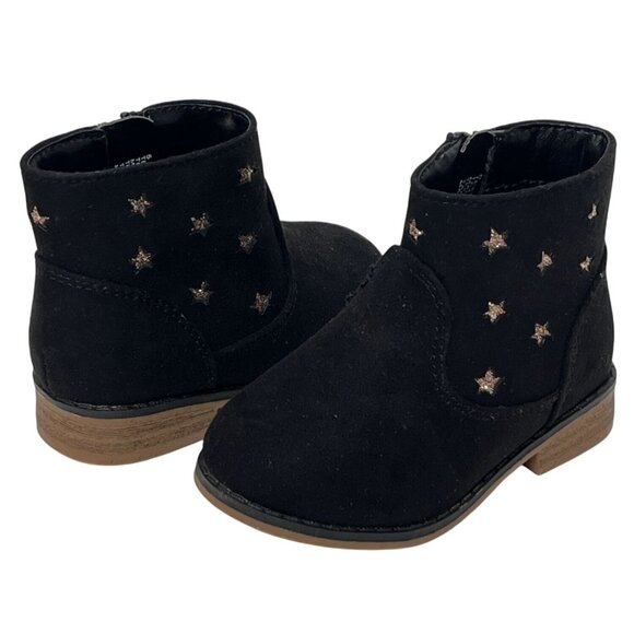 Cat & Jack Girls Toddler Black Star Ankle Booties Size 5 - Picture 1 of 11